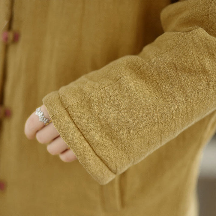 Chaqueta de algodón grueso de manga larga para mujer, lisa, con botones de rana y Buddha Stones, con bolsillos y capucha - image 8