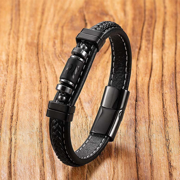 Pulsera de protección del equilibrio con Buddha Stones, Om Mani Padme Hum, símbolo de dragón, ónix negro, cuero, titanio y acero. - Liuli negro mate - 18-22 cm - image 10