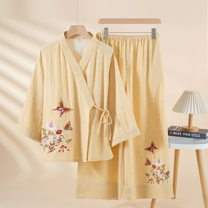 Conjunto de pijama de algodón con bolsillos, camisa y pantalones de manga larga con cuello en V y estampado floral de Buddha Stones de colores, 2 piezas - Mocasín - US6，UK/AU10，EU38 (XL) - image 5