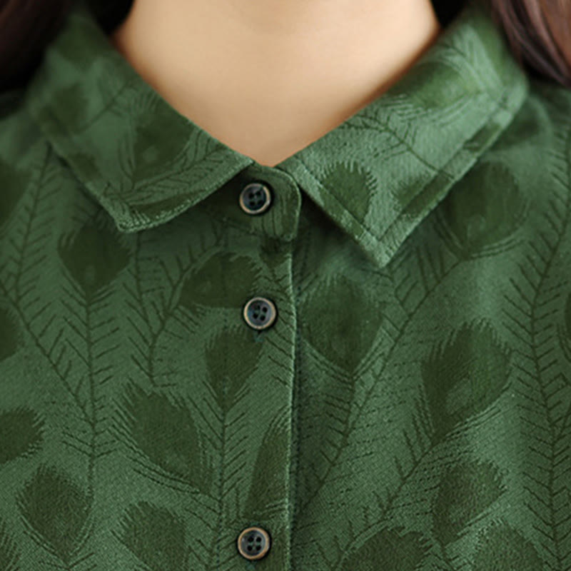 Vestido midi de algodón con cuello alto, manga larga y bolsillos, estampado de hojas y Buddha Stones - image 5