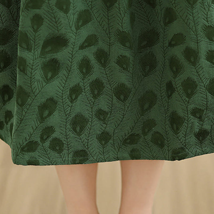 Vestido midi de algodón con cuello alto, manga larga y bolsillos, estampado de hojas y Buddha Stones - image 7