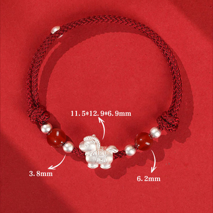 Pulsera de hilo de plata de ley 999 con Buddha Stones y ágata roja, Año del Caballo, Prosperidad - image 15