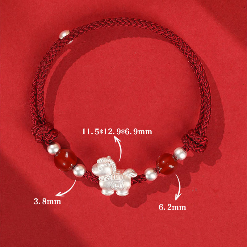 Pulsera de hilo de plata de ley 999 con Buddha Stones y ágata roja, Año del Caballo, Prosperidad - image 15