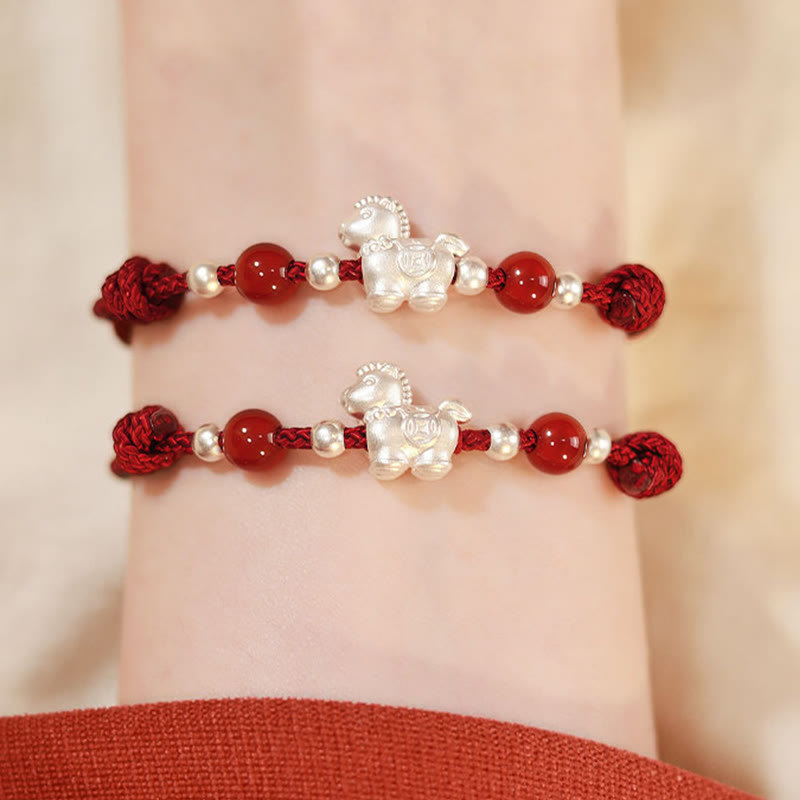Pulsera de hilo de plata de ley 999 con Buddha Stones y ágata roja, Año del Caballo, Prosperidad - image 22