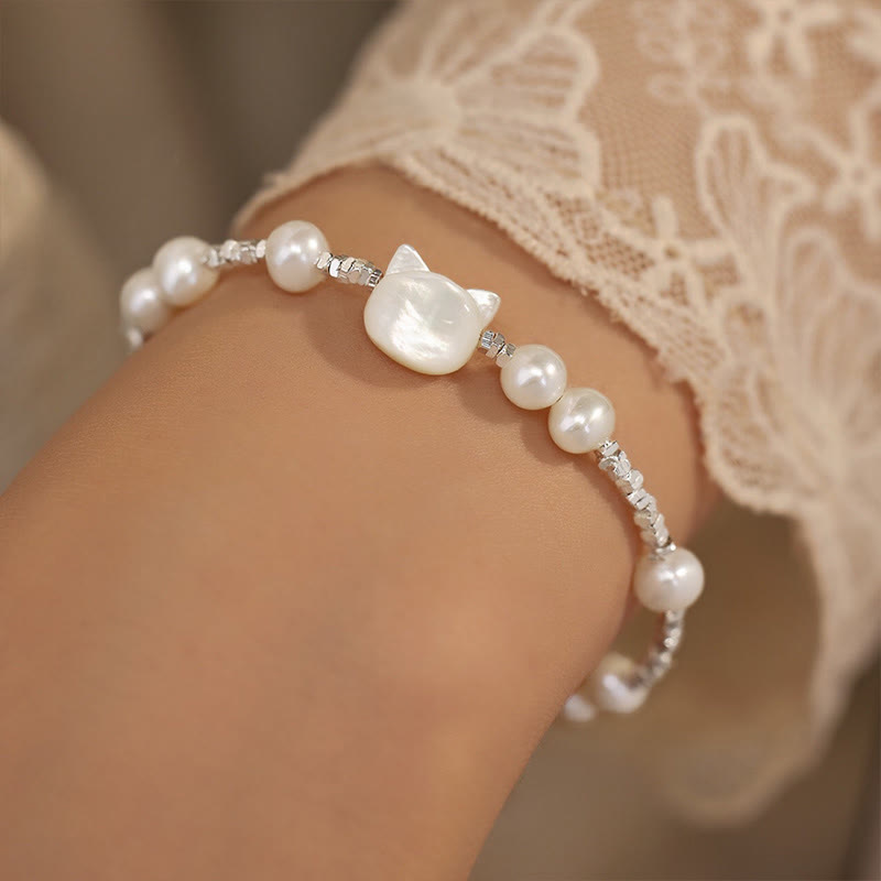 Pulsera curativa con cadena de plata y piedra Tridacna con cabeza de gato y Buddha Stones - image 2