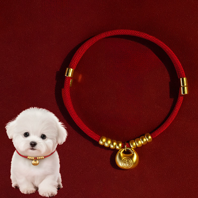 Collar ajustable con cuentas de hilo rojo de Buddha Stones para gatos y perros pequeños - Colgante en forma de lingote - 25-50 cm - image 0
