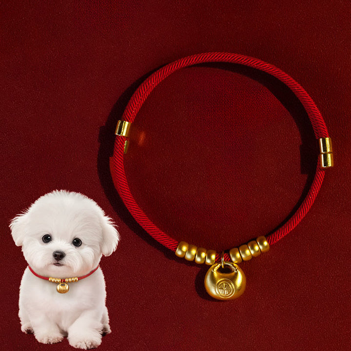 Collar ajustable con cuentas de hilo rojo de Buddha Stones para gatos y perros pequeños - Colgante en forma de lingote - 25-50 cm - image 0