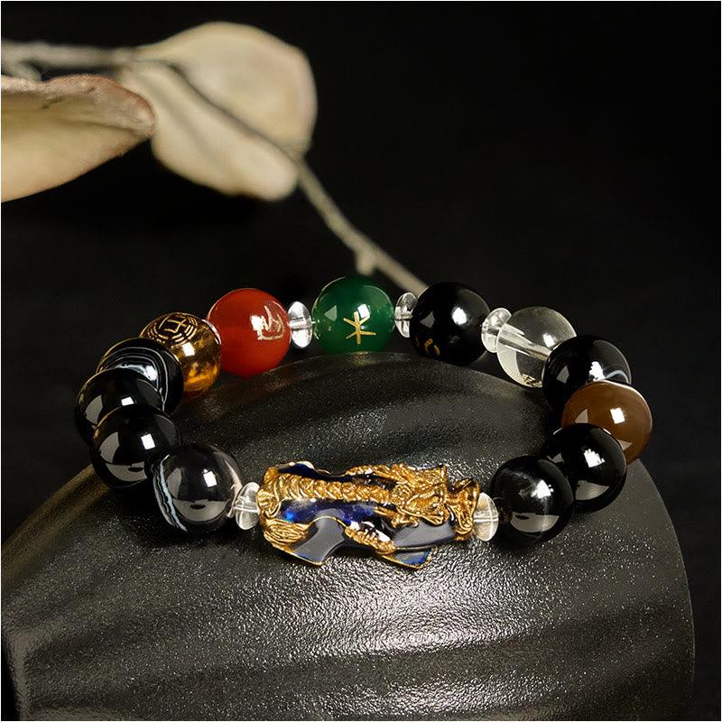 Pulsera positiva Pi Xiu con cuentas de sardónice y Buddha Stones que cambian de color con cinco elementos - 12 mm - image 0