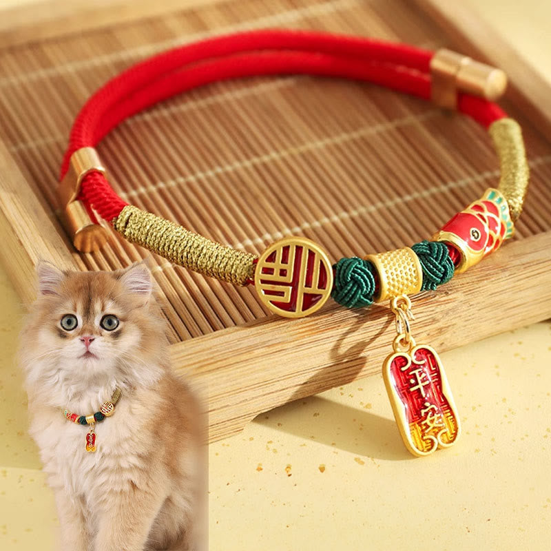 Colgante de metal con Buddha Stones, hilo rojo, paz, alegría, bendición, protección, collar ajustable para gatos y perros pequeños. - Cuerda roja - 30-40 cm - image 0