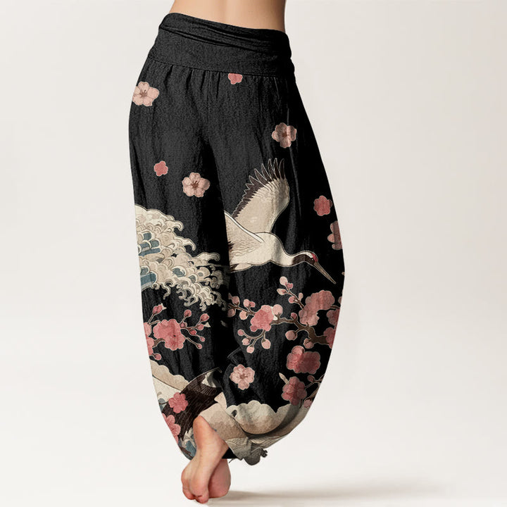Pantalones bombachos de cintura elástica para mujer con estampado de piedras de Buddha Stones , flores de melocotón y océano. - image 6