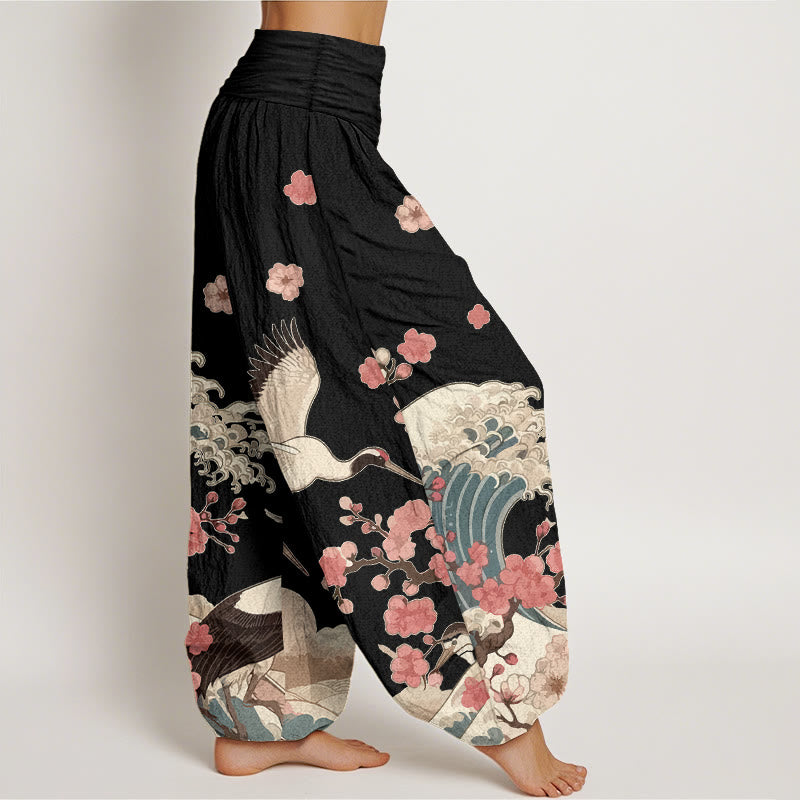 Pantalones bombachos de cintura elástica para mujer con estampado de piedras de Buddha Stones , flores de melocotón y océano. - image 7