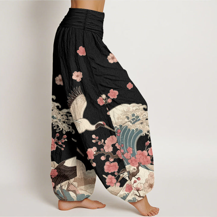 Pantalones bombachos de cintura elástica para mujer con estampado de piedras de Buddha Stones , flores de melocotón y océano. - image 7