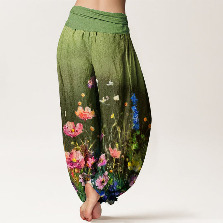 Pantalones bombachos de mujer con cintura elástica, estilo acuarela, estampado floral informal con Buddha Stones, de algodón. - image 5