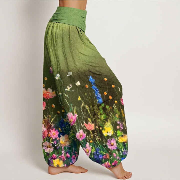 Pantalones bombachos de mujer con cintura elástica, estilo acuarela, estampado floral informal con Buddha Stones, de algodón. - image 6