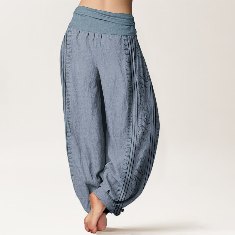Pantalones Buddha Stones de algodón puro con diseño de rueda del Dharma y loto OM para mujer, con cintura elástica - image 1