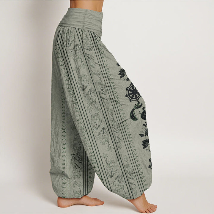 Pantalones Buddha Stones de algodón puro con diseño de rueda del Dharma y loto OM para mujer, con cintura elástica - image 7