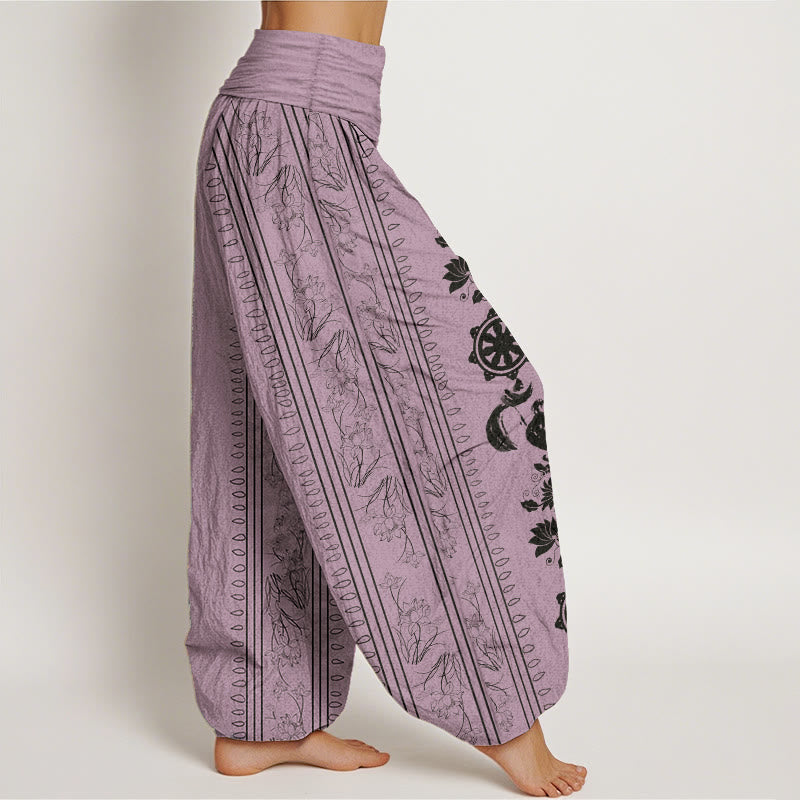 Pantalones Buddha Stones de algodón puro con diseño de rueda del Dharma y loto OM para mujer, con cintura elástica - image 10
