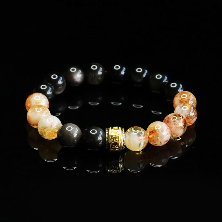 Pulsera protectora de obsidiana y citrino con Buddha Stones Om Mani Padme Hum y brillo plateado - image 4