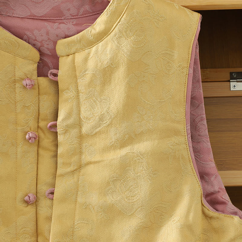 Chaleco sin mangas de algodón para mujer con estampado de flores y Buddha Stones y botones de rana - image 17