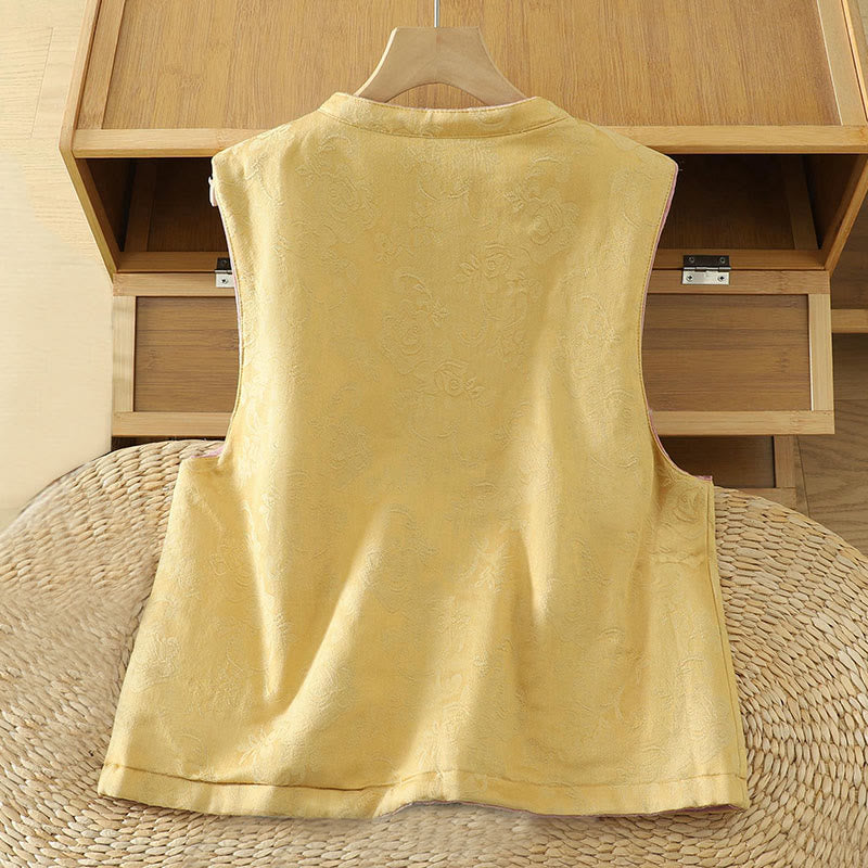 Chaleco sin mangas de algodón para mujer con estampado de flores y Buddha Stones y botones de rana - image 11