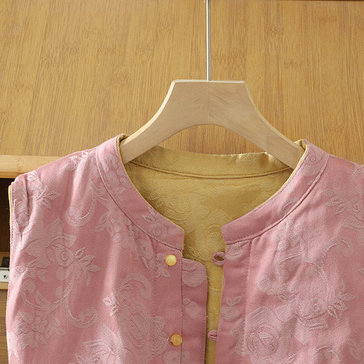 Chaleco sin mangas de algodón para mujer con estampado de flores y Buddha Stones y botones de rana - image 4