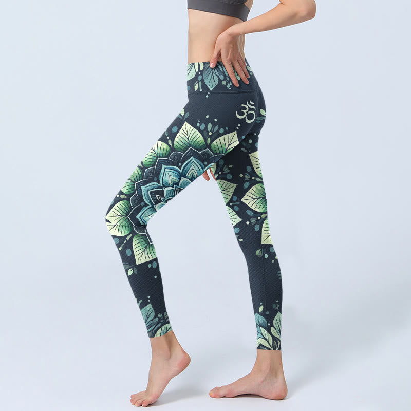 Leggings de yoga para mujer con estampado floral y símbolo Om simétrico de Buddha Stones - image 2