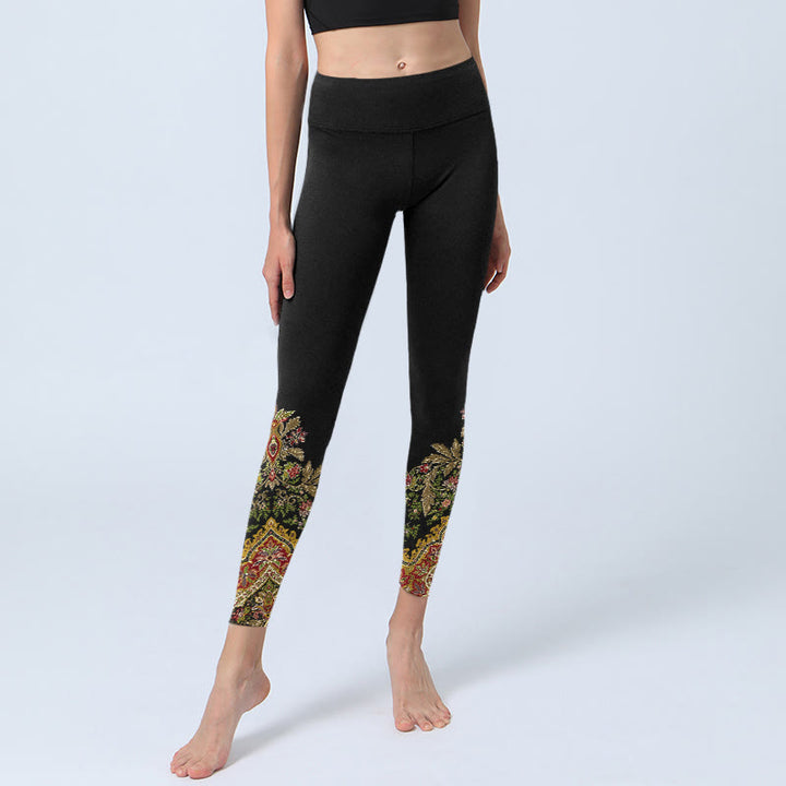 Leggings de yoga para mujer con estampado de hojas y flores en tonos cálidos y delicados de Buddha Stones - image 5