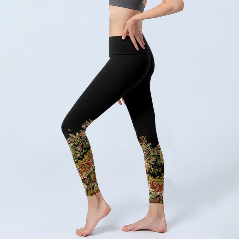 Leggings de yoga para mujer con estampado de hojas y flores en tonos cálidos y delicados de Buddha Stones - image 2
