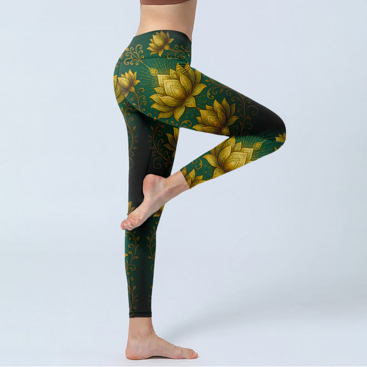 Leggings de yoga para mujer con estampado de loto dorado y Buddha Stones - image 3