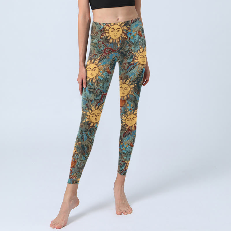 Leggings de yoga para mujer con estampado de Buddha Stones y sol dorado personificado - image 5