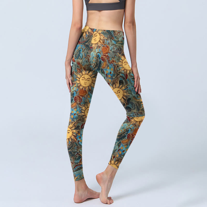 Leggings de yoga para mujer con estampado de Buddha Stones y sol dorado personificado - image 4