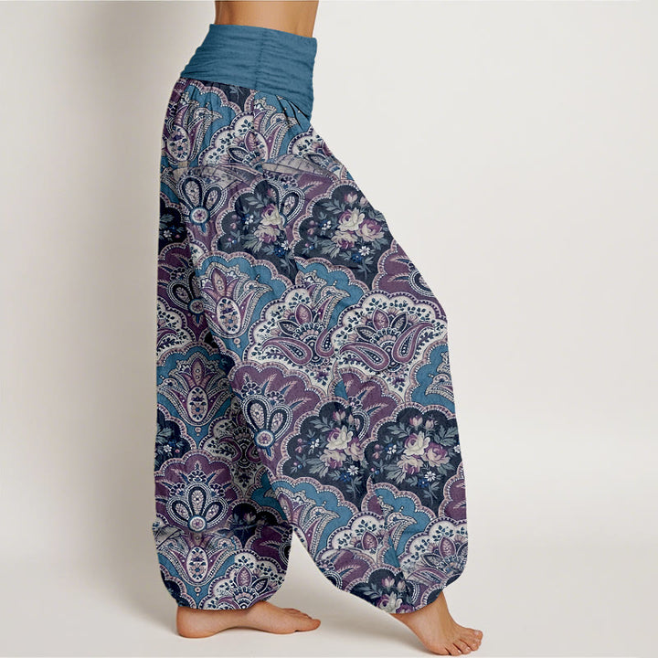 Pantalones Buddha Stones de algodón con diseño repetitivo de flores y hojas en abanico para mujer, con cintura elástica - image 7