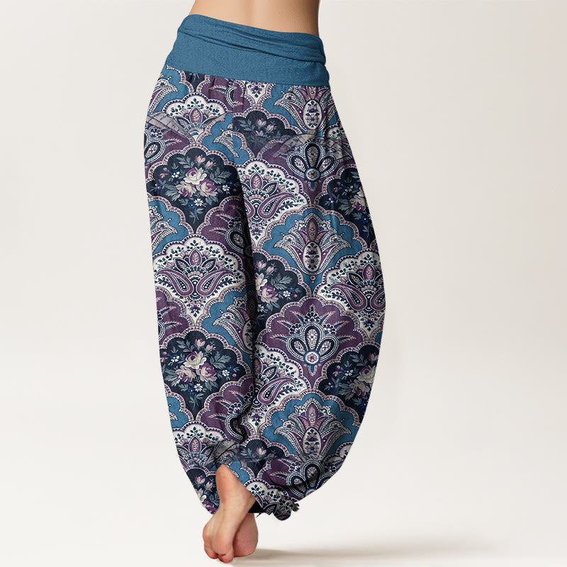Pantalones Buddha Stones de algodón con diseño repetitivo de flores y hojas en abanico para mujer, con cintura elástica - image 6