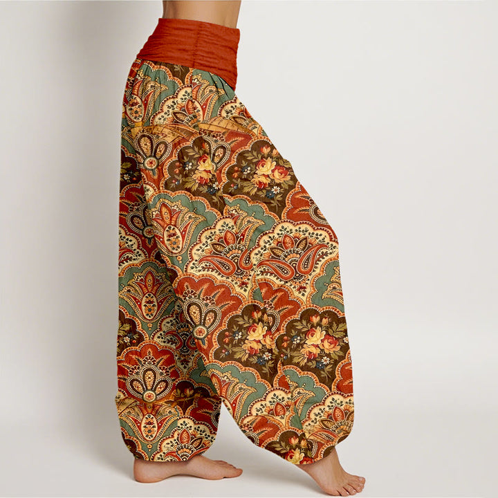 Pantalones Buddha Stones de algodón con diseño repetitivo de flores y hojas en abanico para mujer, con cintura elástica - image 10