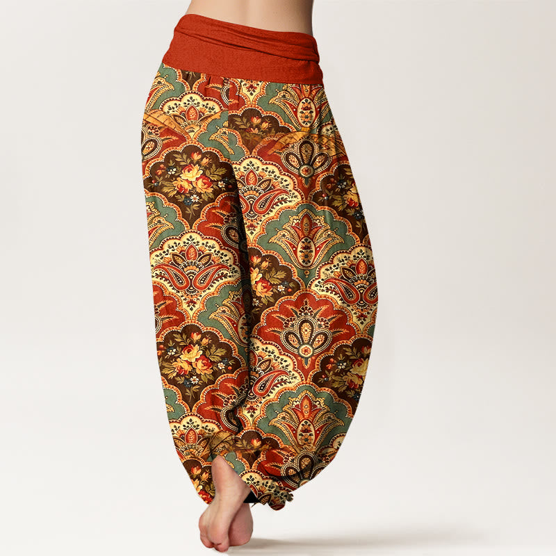 Pantalones Buddha Stones de algodón con diseño repetitivo de flores y hojas en abanico para mujer, con cintura elástica - image 9