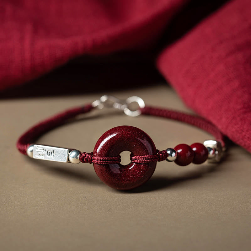 Pulsera de hilo trenzado con hebilla de paz y cinabrio de plata de ley 925 con Buddha Stones - Hebilla de cuerda roja (circunferencia de la muñeca: 17-19 cm) - image 1