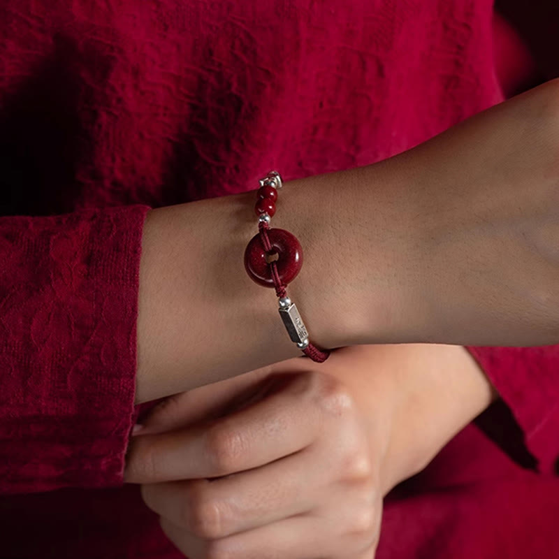 Pulsera de hilo trenzado con hebilla de paz y cinabrio de plata de ley 925 con Buddha Stones - image 5