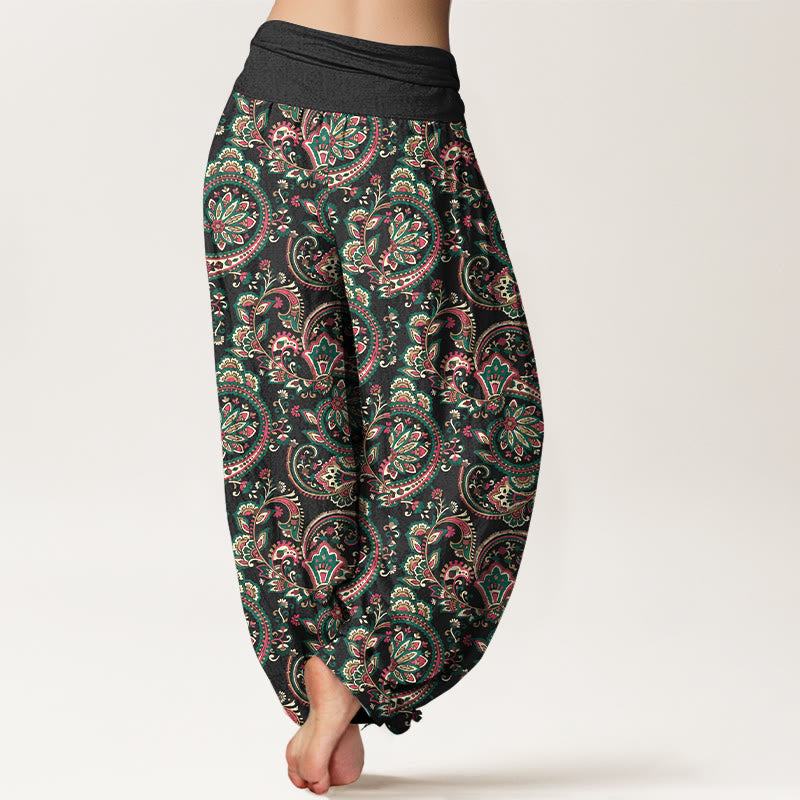 Pantalones Buddha Stones de algodón con diseño retro de flores y hojas de enredadera para mujer, con cintura elástica - image 1
