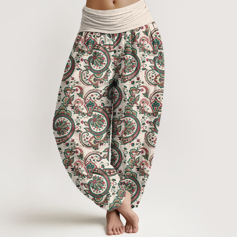 Pantalones Buddha Stones de algodón con diseño retro de flores y hojas de enredadera para mujer, con cintura elástica - Beige - US16，UK/AU20，EU48 (3XL) - image 5