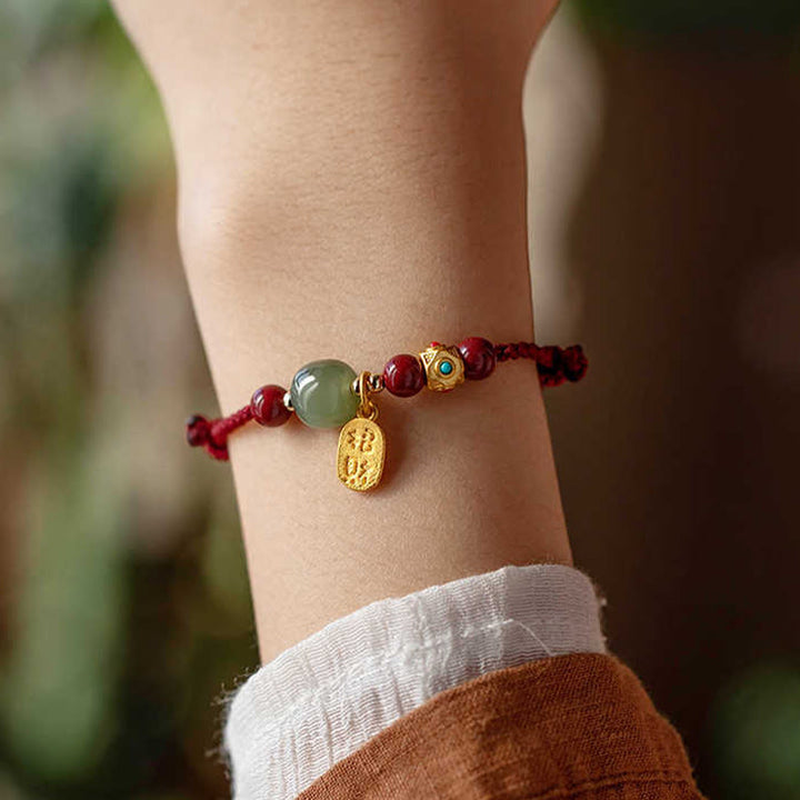 Pulsera de la suerte con Buddha Stones, amuleto de la suerte, jade cian hetiano, jade blanco, hilo trenzado multicolor - image 6