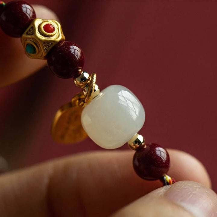 Pulsera de la suerte con Buddha Stones, amuleto de la suerte, jade cian hetiano, jade blanco, hilo trenzado multicolor - image 12