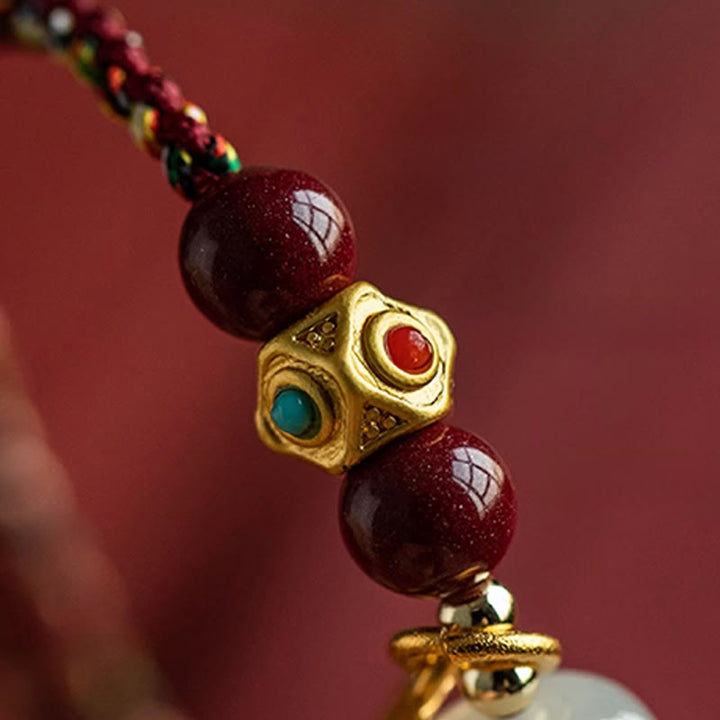 Pulsera de la suerte con Buddha Stones, amuleto de la suerte, jade cian hetiano, jade blanco, hilo trenzado multicolor - image 16