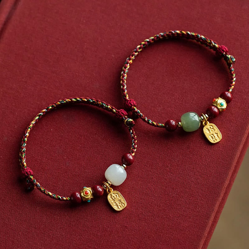 Pulsera de la suerte con Buddha Stones, amuleto de la suerte, jade cian hetiano, jade blanco, hilo trenzado multicolor - image 22