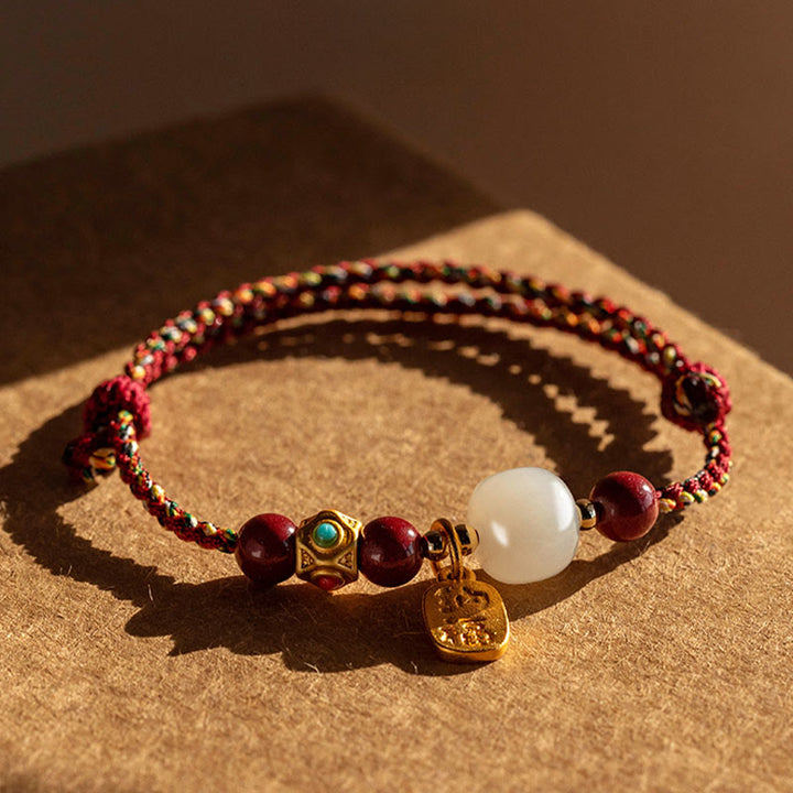Pulsera de la suerte con Buddha Stones, amuleto de la suerte, jade cian hetiano, jade blanco, hilo trenzado multicolor - image 19