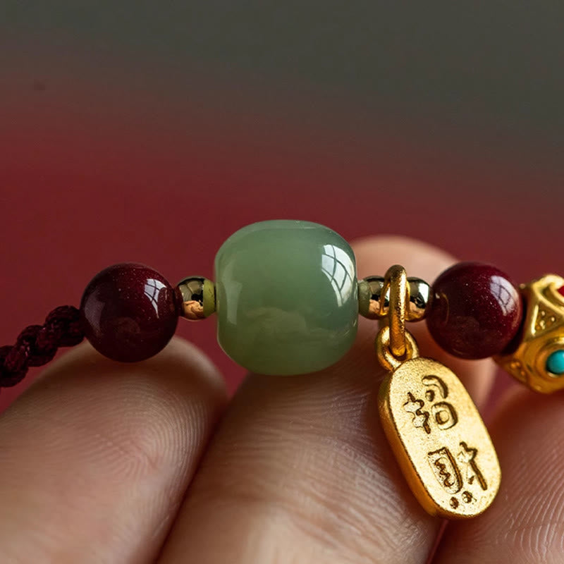 Pulsera de la suerte con Buddha Stones, amuleto de la suerte, jade cian hetiano, jade blanco, hilo trenzado multicolor - image 3