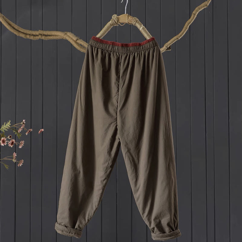 Pantalones gruesos de algodón y poliéster con diseño de bloques de color liso y bolsillos para mujer de Buddha Stones - image 3