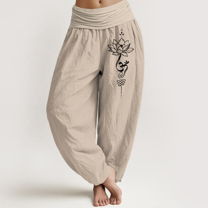 Pantalones Buddha Stones y símbolo de loto Om para mujer, cintura elástica - Broncearse - US16，UK/AU20，EU48 (3XL) - image 11