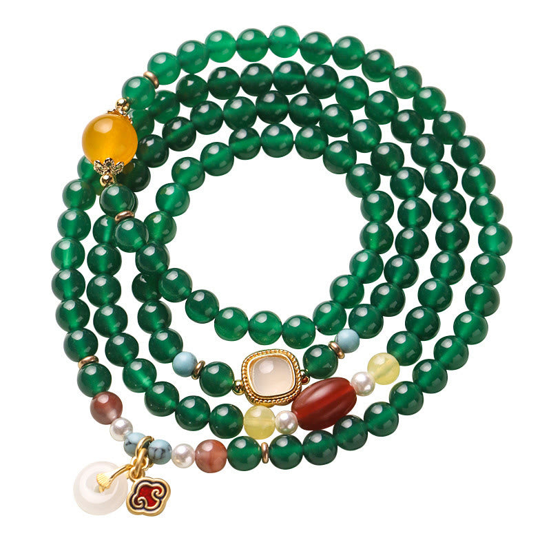 Mala tibetano con Buddha Stones, hebilla de paz, ágata verde, soporte de poder - Ágata verde (circunferencia de la muñeca: 13-15 cm) - image 1