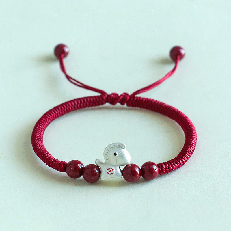 Pulsera trenzada de la suerte con cuentas de cinabrio y Buddha Stones del Año del Caballo en plata de ley 999 - Caballo plateado de cuerda roja (circunferencia de la muñeca: 14-18 cm) - image 12