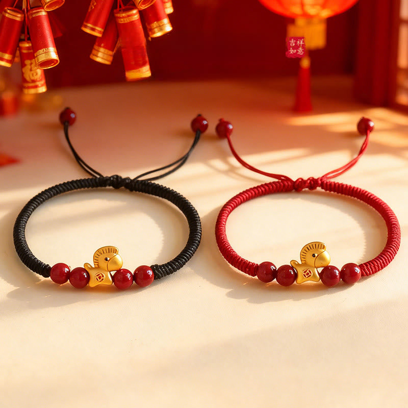 Pulsera trenzada de la suerte con cuentas de cinabrio y Buddha Stones del Año del Caballo en plata de ley 999 - image 19